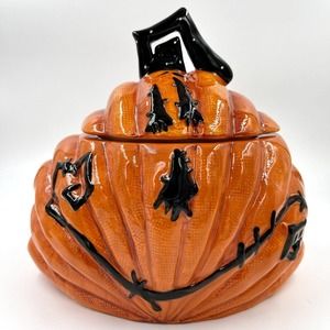 Halloween Blue Sky Clayworks Stitched Pumpkin Cookie Jar Home Decor NEW